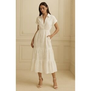 Sam Edelman Women's White Eyelet Dress Size 14. Boho Wedding Maxi Dress NWOT